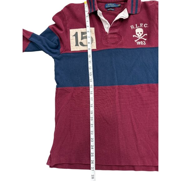Polo Ralph Lauren Skull & Bones Rugby Shirt RLFC Burgundy Blue Stripe Men Size M - Picture 4 of 7